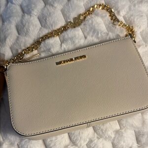 Michael Kors Beige Wristlet with Gold Chain